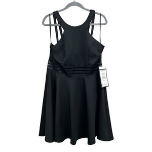 City Studio Womens Halter Dress Flare Skirt See Through Trim Waist Black Size 15